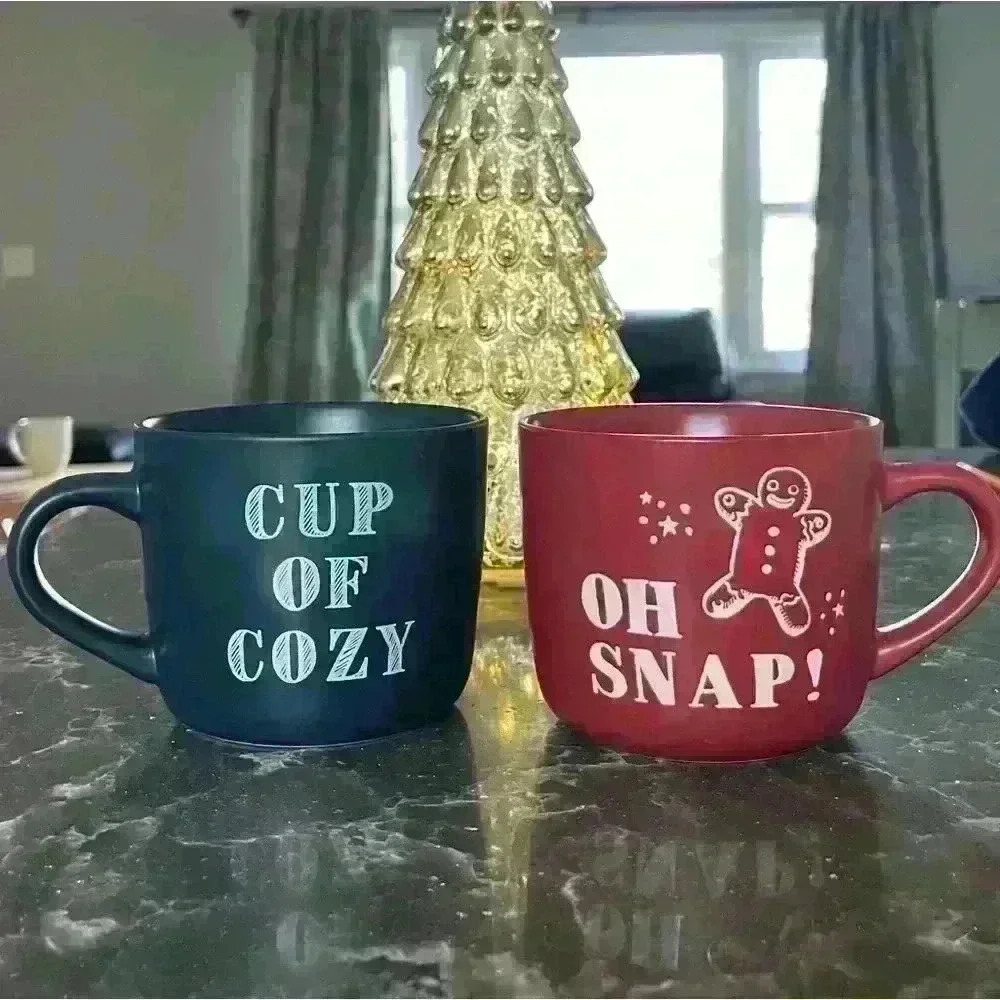 Set of two Christmas mugs cozy holiday gift coffee cocoa tea
